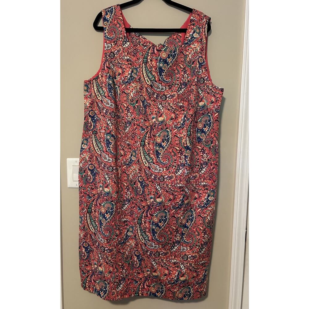 TALBOTS Petite Size 20W Bonaire Paisley Textured Dress Tie Open Back Square Neck